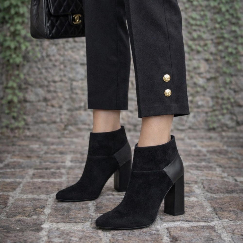 SEE BY CHLOE Luxury Minimalist Black Suede Square Toe Ankle Boots, 39.5/9.5 - Picture 2 of 14